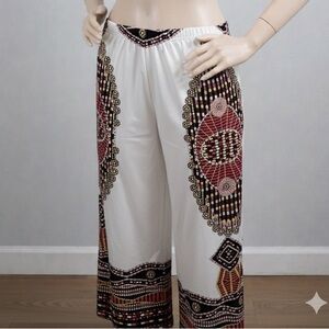 Curvy Girl African Print Wide Leg Pants White Multicolor Size 1X NWT